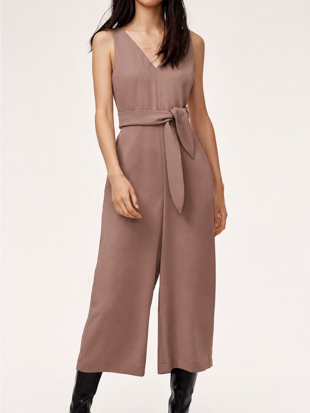 Aritzia Wilfred Écoulement Wide Leg Cropped Jumpsuit Taupe Size 4